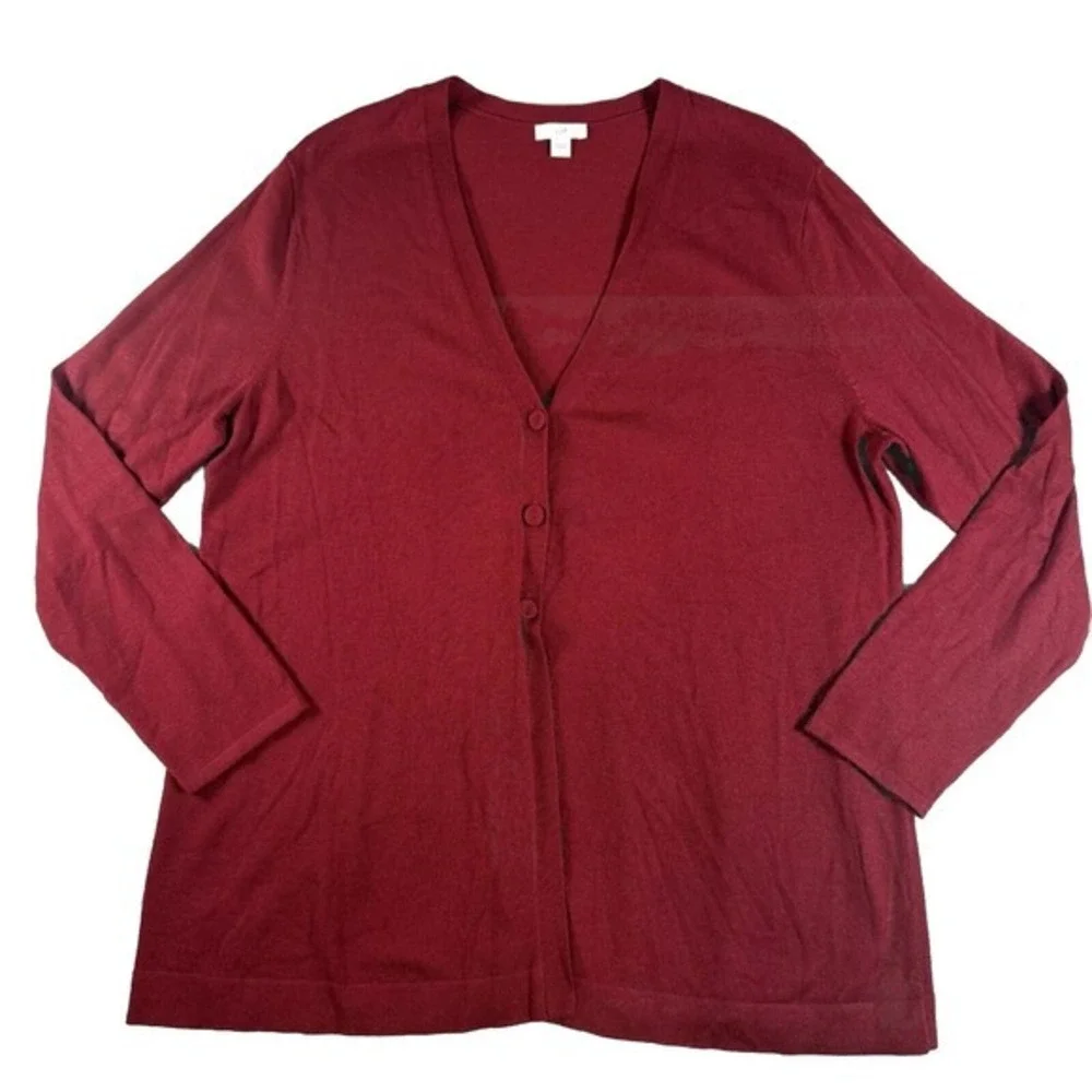 J. Jill Large Red Wool‎ Blend Button Front Cardigan Sweater Women's L